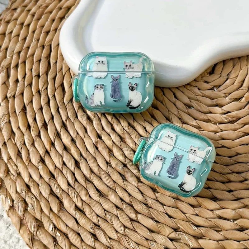 

Funny Cute Cartoon Cat Pattern Earphone Coase For Apple Airpods 4 3 2 Pro 3 Protective Cover Shockproof Silicone Headphone Cases