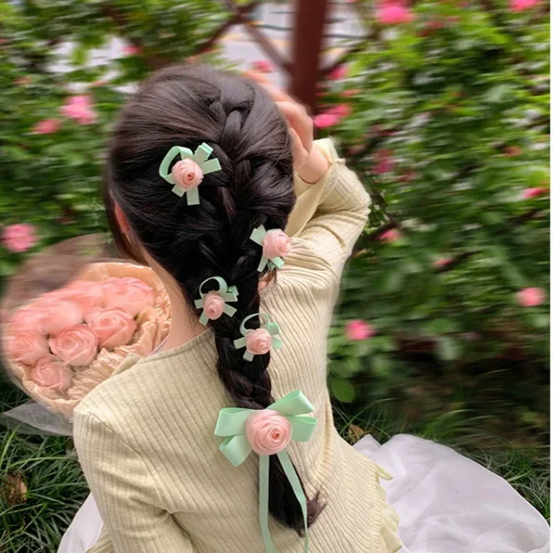 

Korean New Flower Hairpin for Women Silk Bowknot Hair Rope Horsetail Clips Hairpin Elastic Hair Loop Hair Accessories for Women