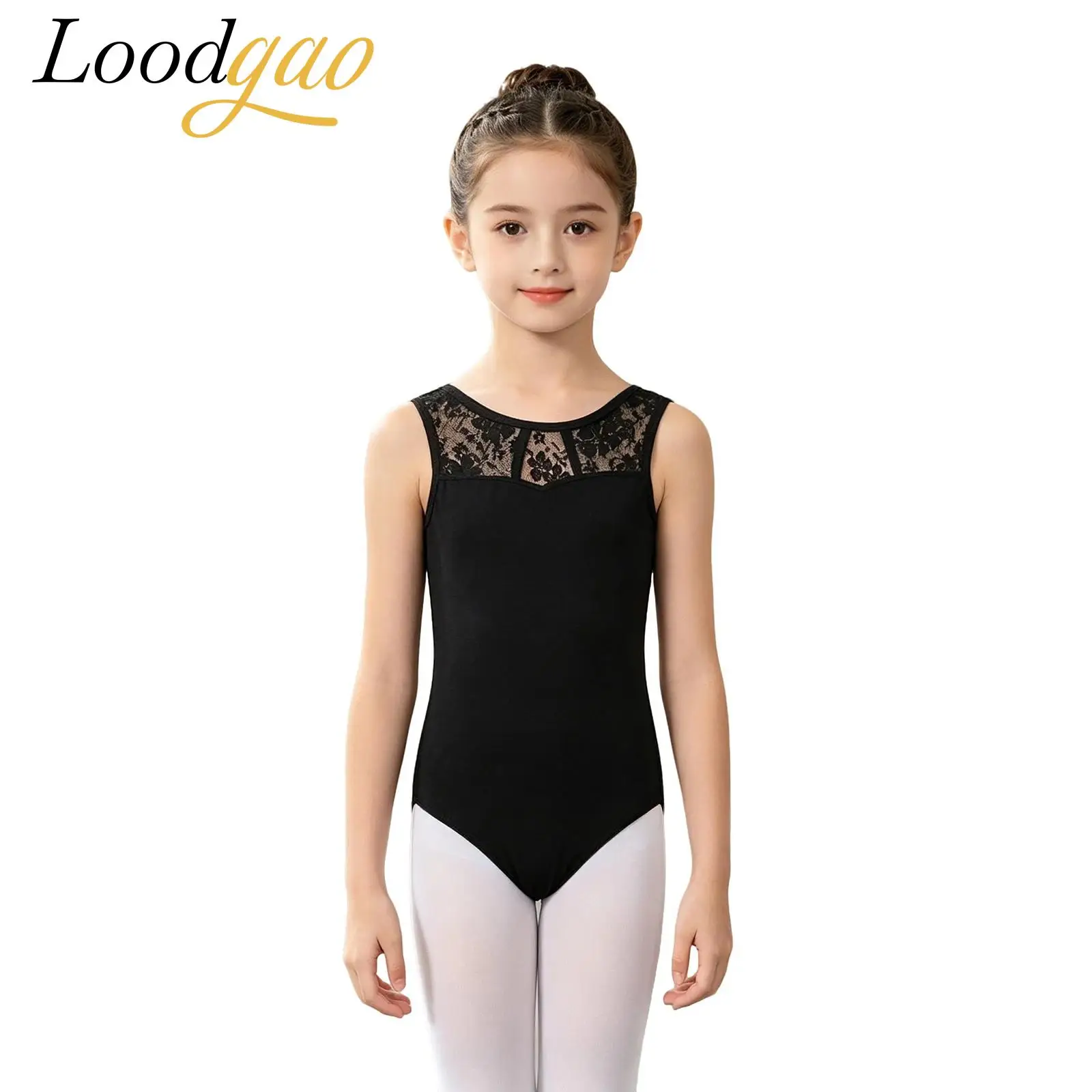

Girls Gymnastics Leotard Sleeveless Jumpsuits Kids Keyhole Back Bodysuit Dancewear Dancing Lace Patchwork Ballet Dance Bodysuits