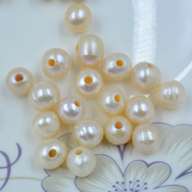 100ps 9MM Pink Natural fresh water pearl hole diameter 2.0spherical pearl beads making jewelry DIY earrings necklace accessories