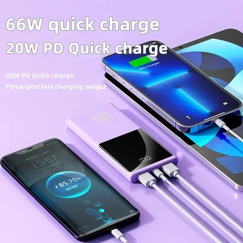 66W Power Bank 20000mAh Large Capacity Two-way Fast Charging Lightweight External Battery Portable For Mobile Phone PowerBank