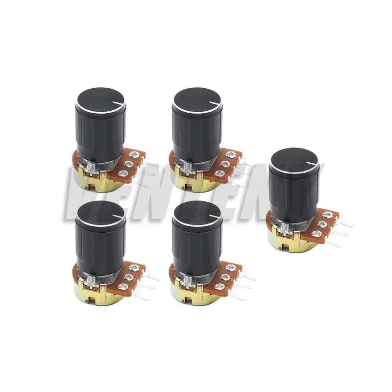 5 комплектов 15 мм 3-контактный линейный конический резистор поворотного потенциометра WH148 1K 2K 5K 10K 20K 50K 100K 250K 1M с комплектом черной алюминиевой ручки