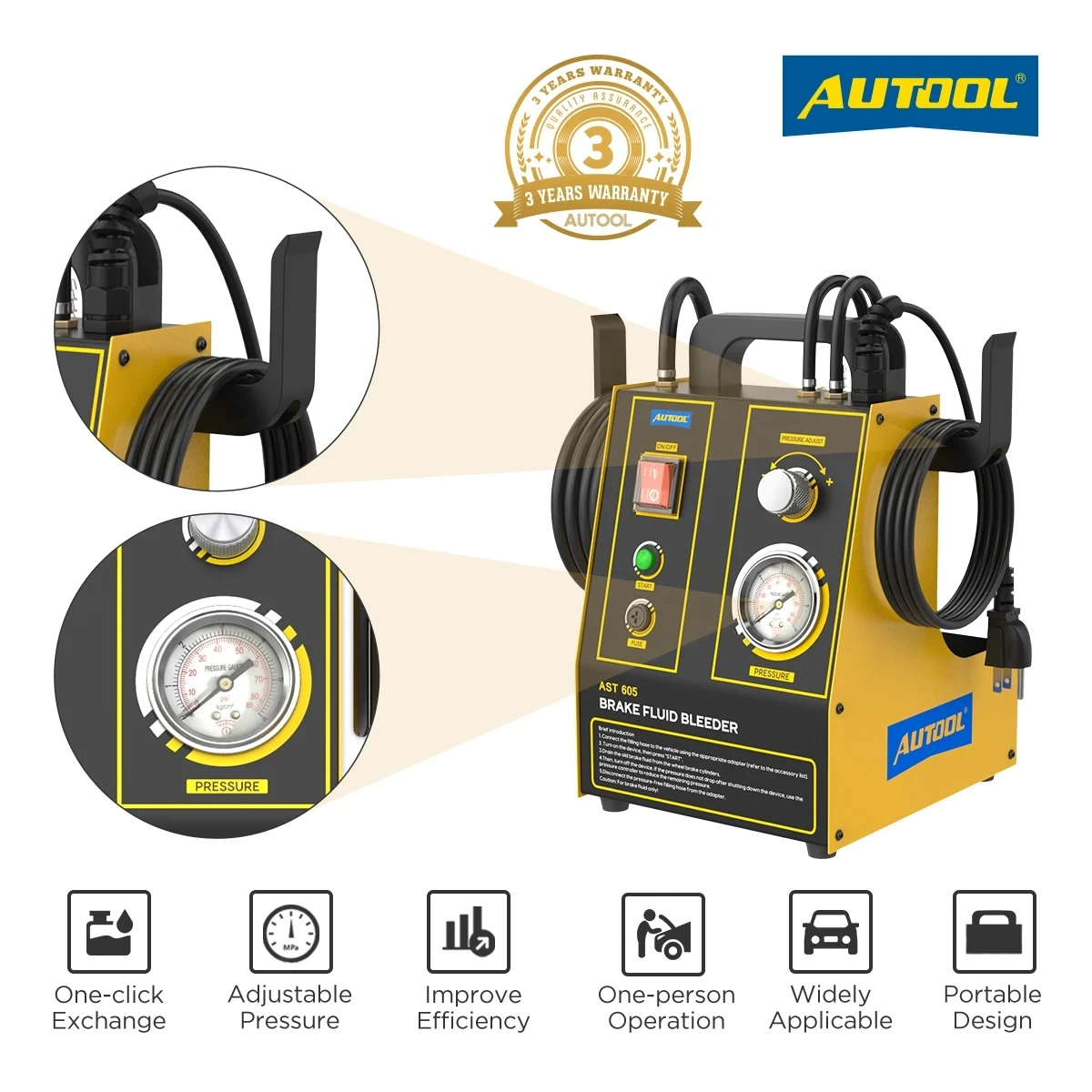 AUTOOL AST605 Car Brake Fluid Extractor Oil Pump Brake Oil Changer Machine With 1.2L Recycle Bottle Brake Bleeder Fluid Pump Kit