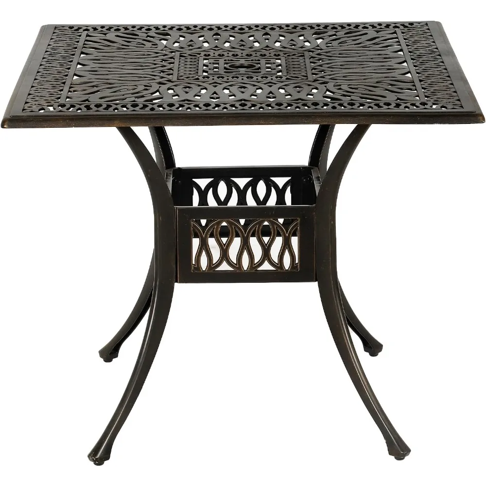 

35.4" Square Cast Aluminum Dining Table, Compact Bistro Table with 2" Umbrella Hole Conversation Table, Antique Bronze