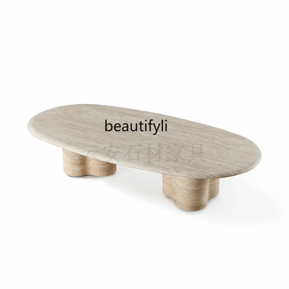 

Ji Ji Style Natural Cave Stone Coffee Table Living Room Sofa Modern Light Luxury New Senior Designer Oval Tea Table