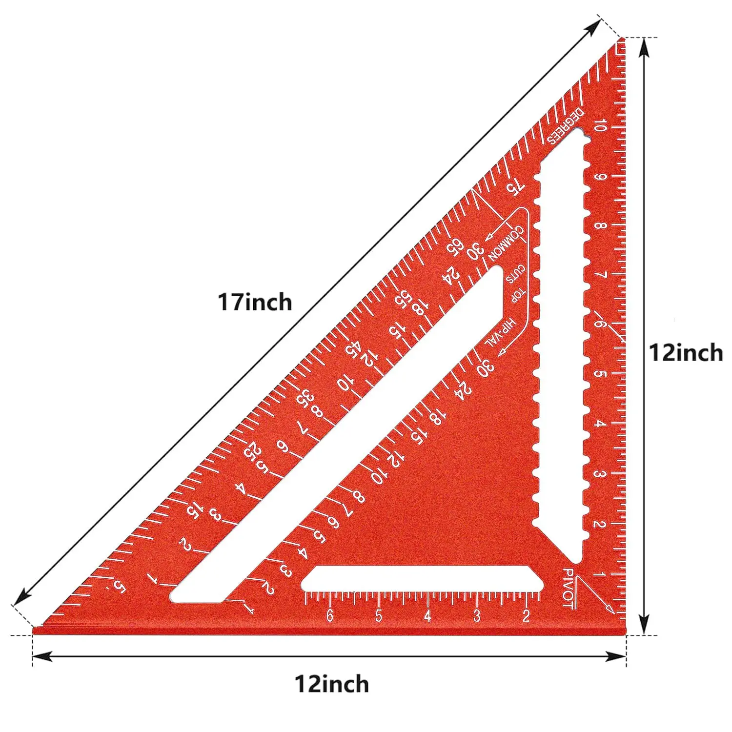 7/12 Zoll Aluminium-Dreieckslineal, Tischler-Messlayout-Werkzeug, quadratischer und metrischer/impernischer Winkelmesser für die Holzbearbeitung – Detail 16