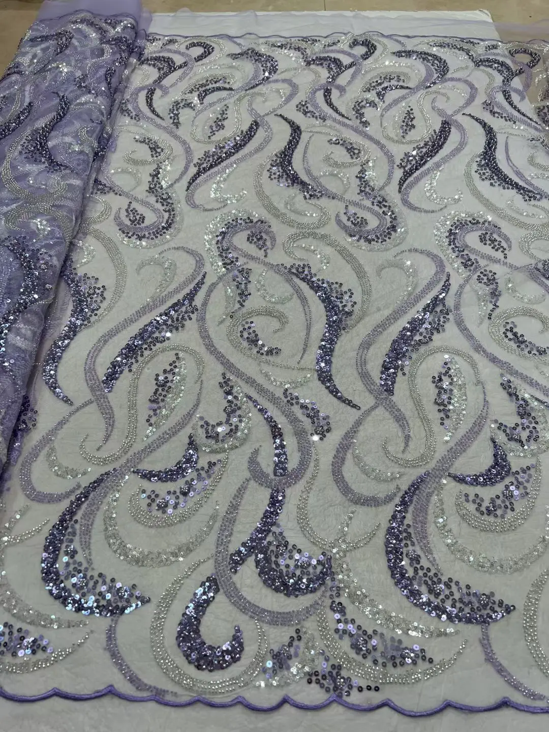

High Quality African Nigerian Tulle Lace Fabric S-13025515 With Sequins Embroidery Sewing Dresses Beads