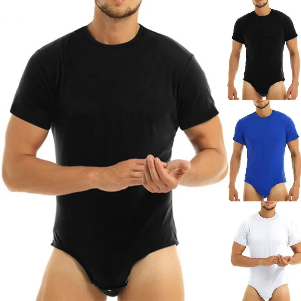 Men Bodysuit Fabulous Slim Body Men Adults Bodysuit Crew Neck Men One Piece Underwear Romper Sleeping Supply