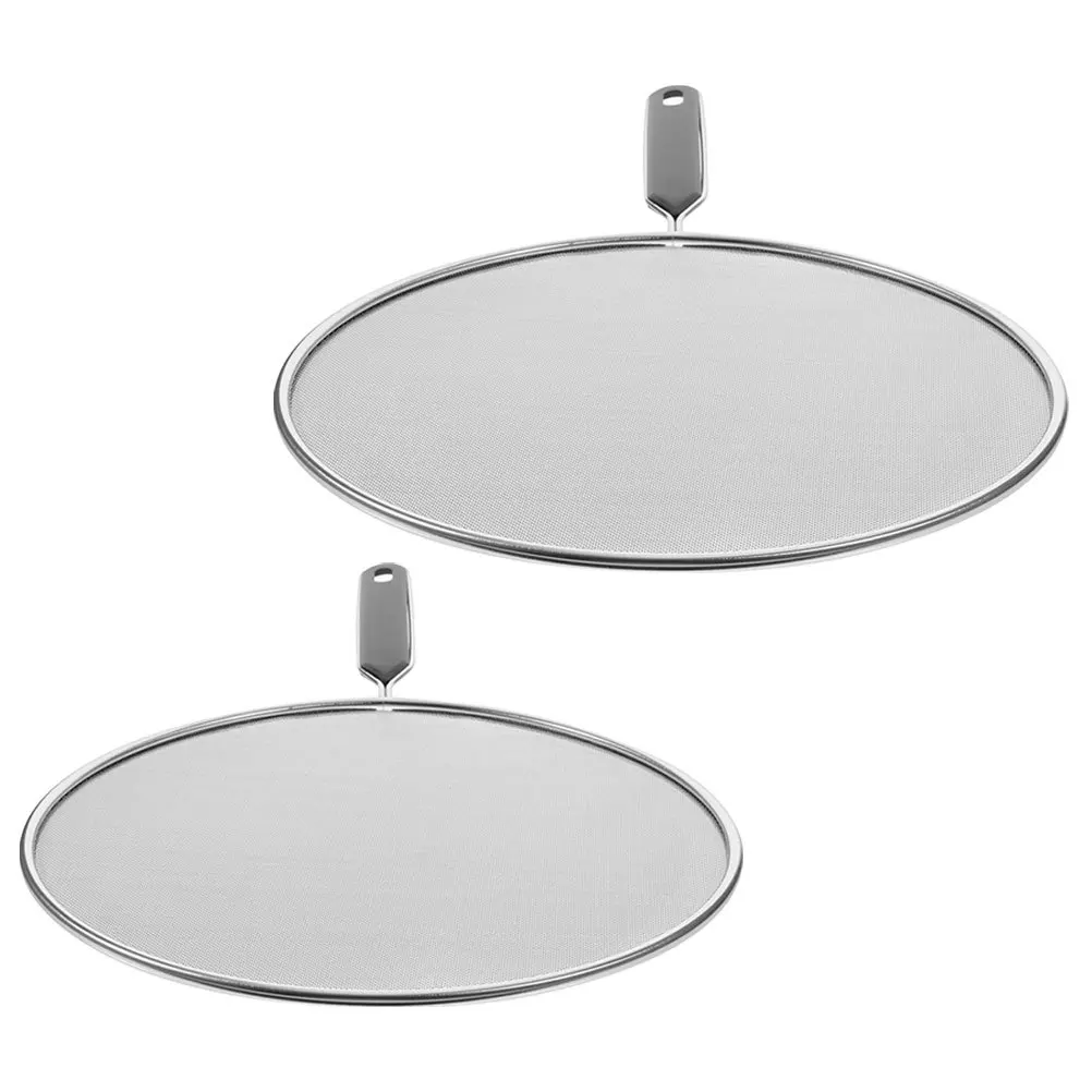 

2pcs Stainless Steel Splatter Guard Mesh Cover For Frying Pan Grease Splatter Screen Cooking Tool Kitchen Pot Cover