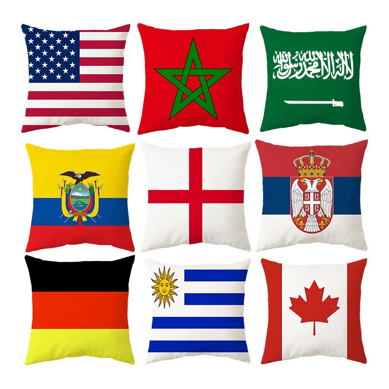 National Flags Printed Pillow Cover USA England France Spain Flag Pillowcase Double-Sided Print Polyester 45X45 CM Cushion Cover