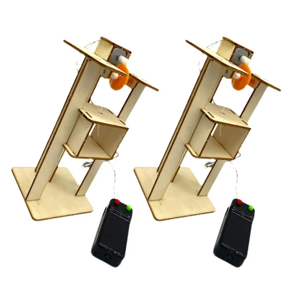 

2Pcs DIY Wooden Elevator Assembly Educational Stem Kit Experiment Project for Kids Imagination Learning