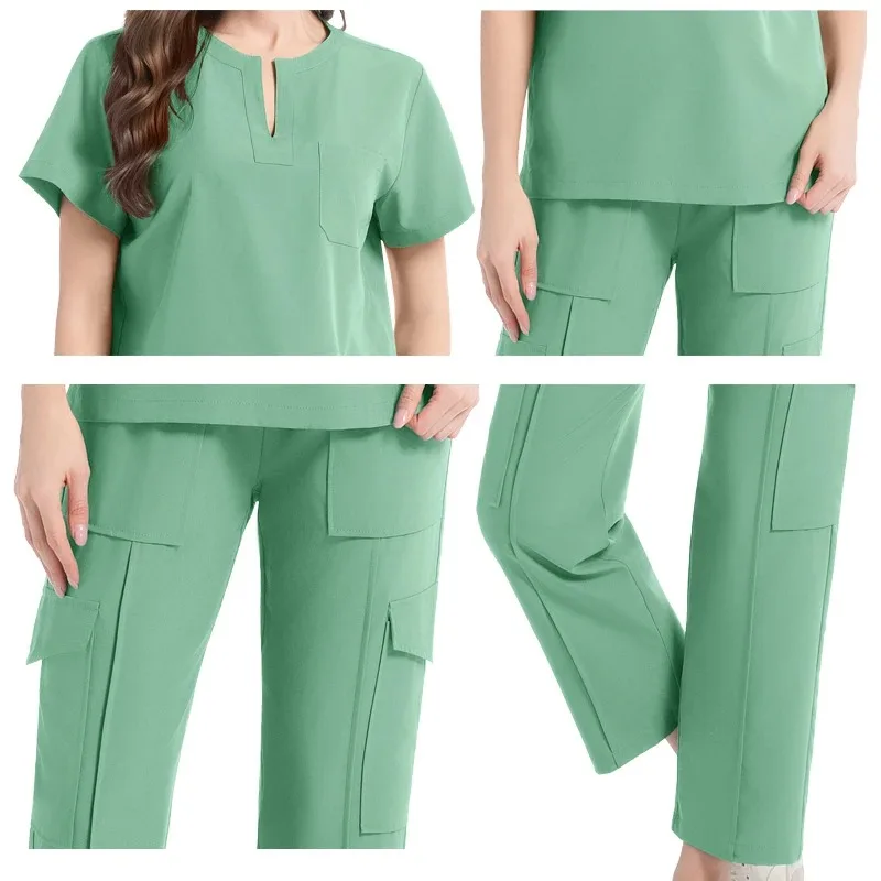 Medizinische Peelings-Uniform für Damen, Krankenschwester-Peeling-Set, Taschenoberteil + Hose, 2-teiliger Anzug, Krankenpflege, OP-Kleidung, Schönheitssalon, Arbeitskleidung