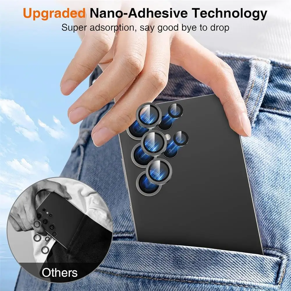 واقي عدسة كاميرا بونولا لهاتف سامسونج جالاكسي S25/S25 Ultra Plus 9H من الزجاج المقسى فائق الدقة مضاد للخدش غطاء كاميرا أسود