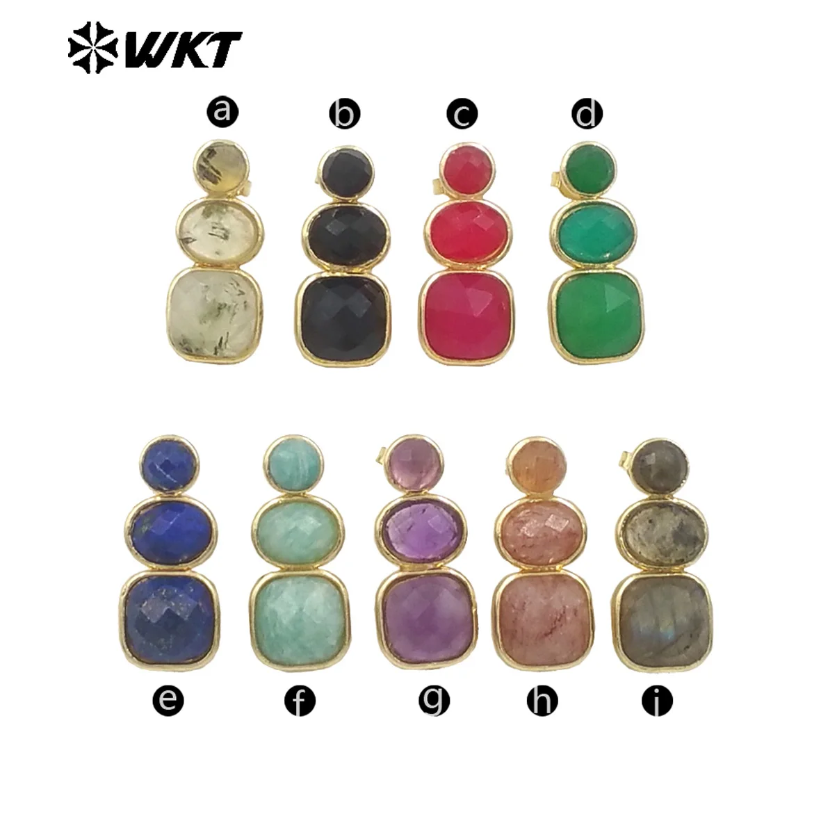 WT-E754 Lovely And Colorful Gourd Shape Natural Gemstone Triple Stone Earring Clip For Women Daily Commute Decorated