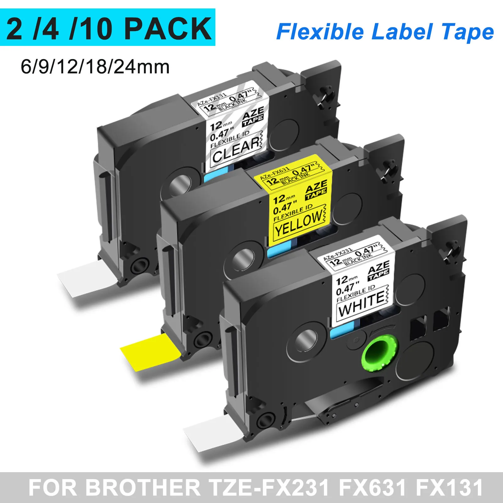 FX231 Flexible Tape Compatible for Brother 6-24mm tze FX231 FX631 FX131 FX221 211 241 251 For Brother P-touch Label Maker