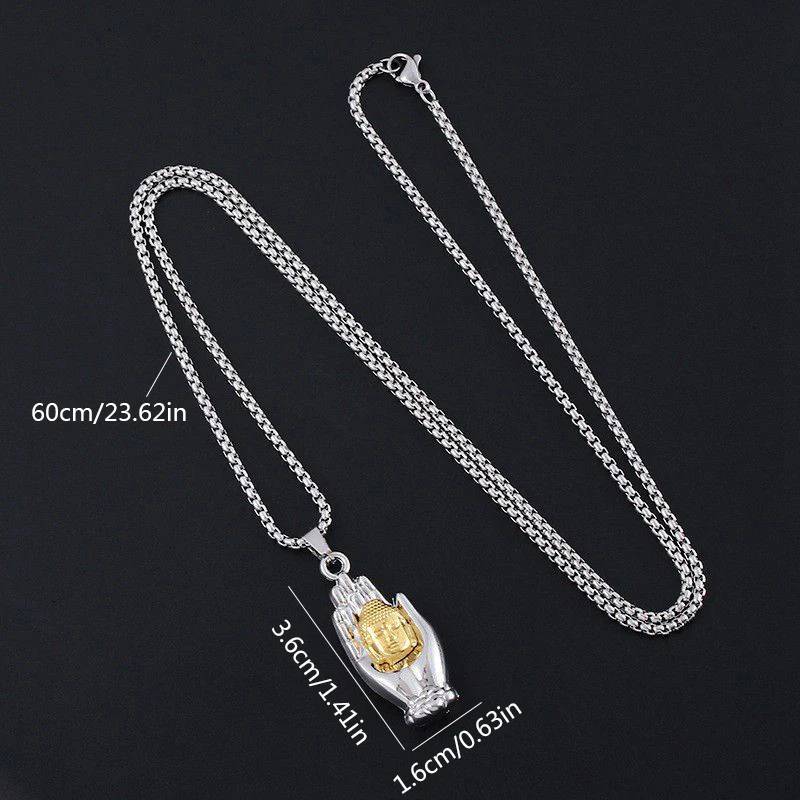 Religious Palm Buddha Pendant Box Chain Necklace For Men Buddhist Amulet Jewelry Accessories