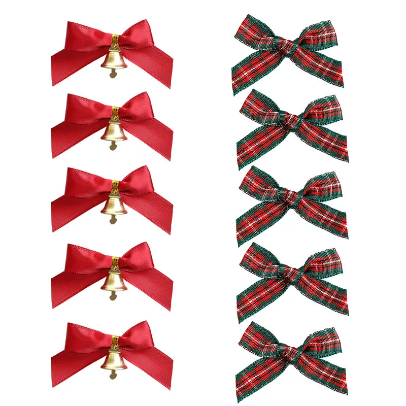 

10/50Pcs Christmas Red Green Bowknots With Bells Xmas Tree Hanging Ornaments DIY Hairpin Accessories Xmas Gift Home Party Decor