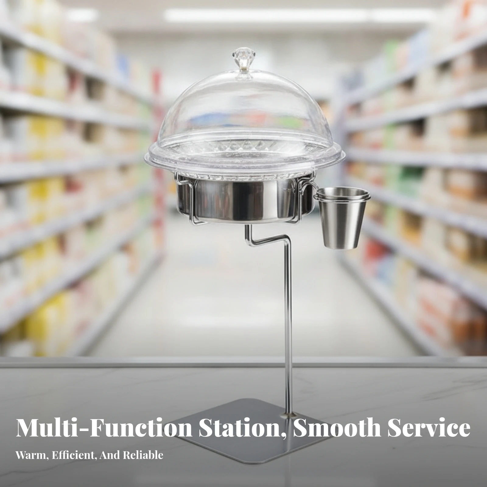 Food Tasting Stand with Dome Cover Steady Sampling Display with Stainless Steel Bowl Serveware Compact for Supermarkets