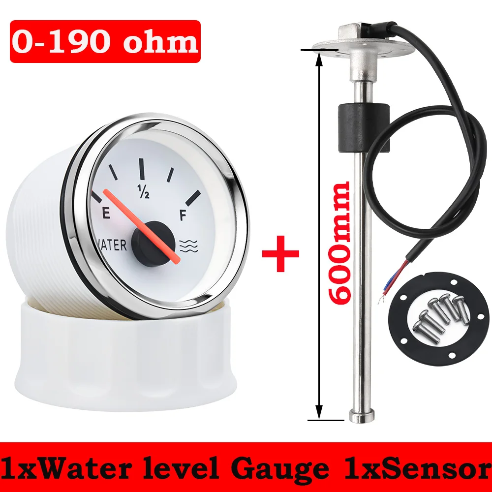 600mm Stainless Steel Marine Water Level Gauge Sensor Fit Boat Car Water Level Gauge Meter 0-190ohm with Red Backlight 9-32V