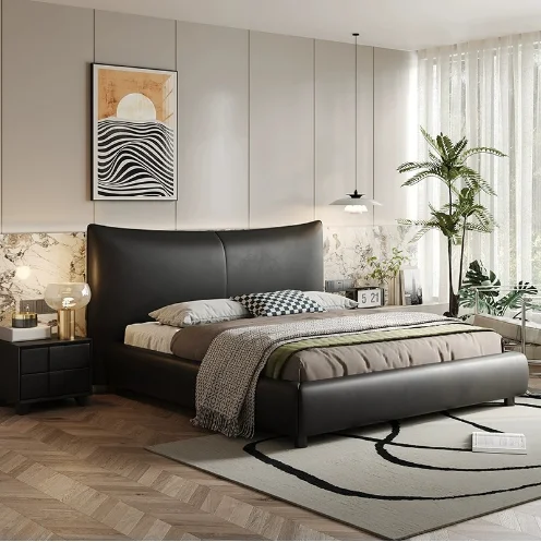 

#Luxury Modern Leather Bed Double Bed Steel Base Wooden Frame Minimalist Bedroom Bed