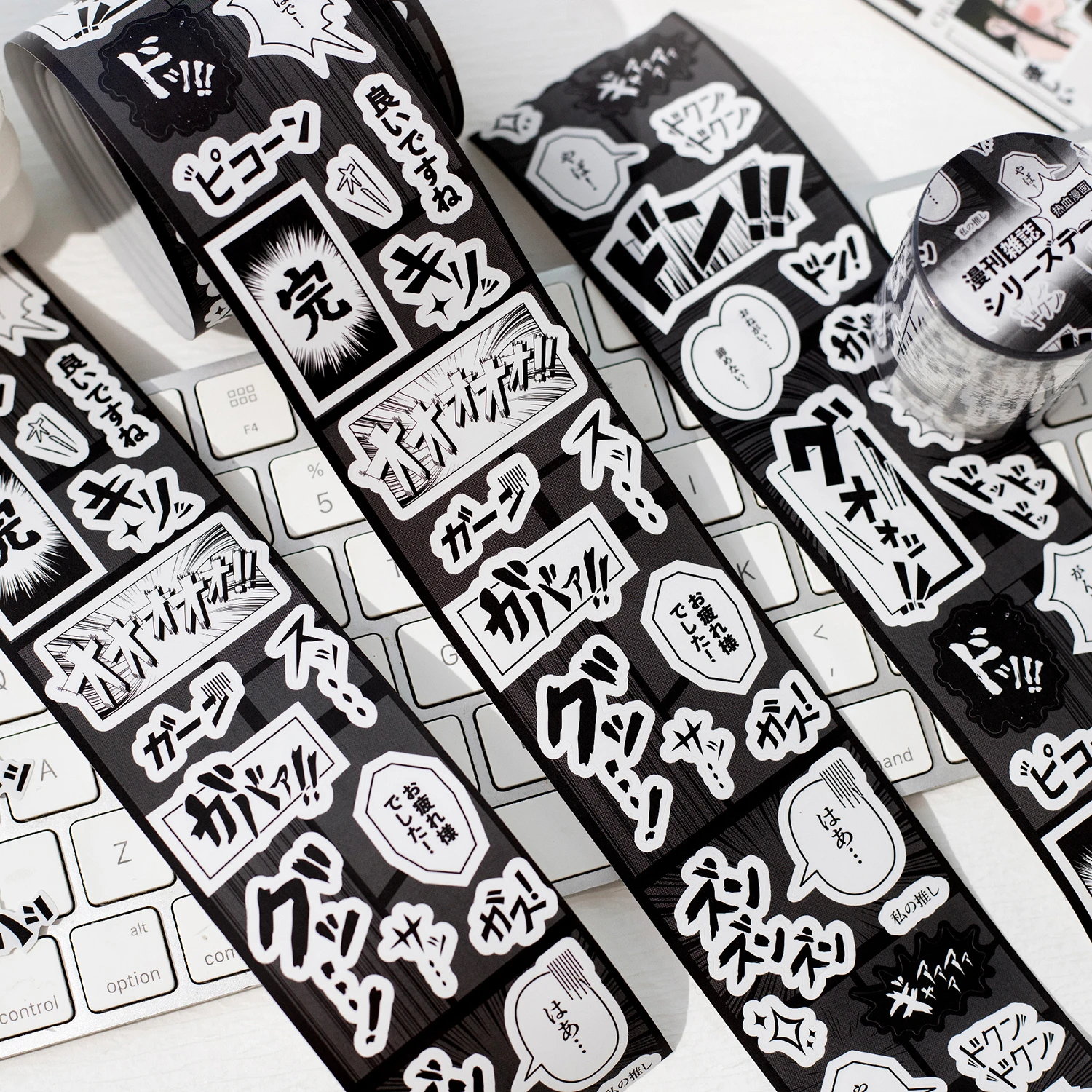 1 Rollo de Cinta Adhesiva Decorativa con Burbujas de Texto Estilo Manga Japonés, Calcomanías para Diario con Texto de Cómic