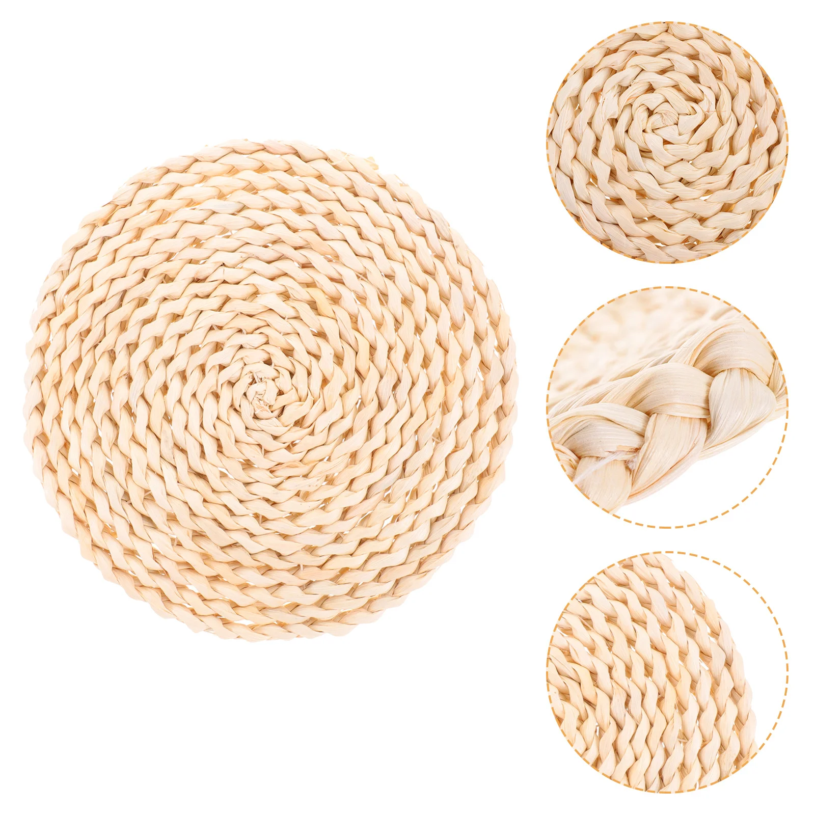 

2Pcs Natural Corn Husk Placemats Handmade Woven Round Coaster Set for Tableware Anti-Scratch Dining Table Decor Braided Placemat