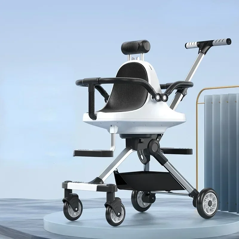 Twin baby walking artifact, double can sit back and forth, light carry folding trolley