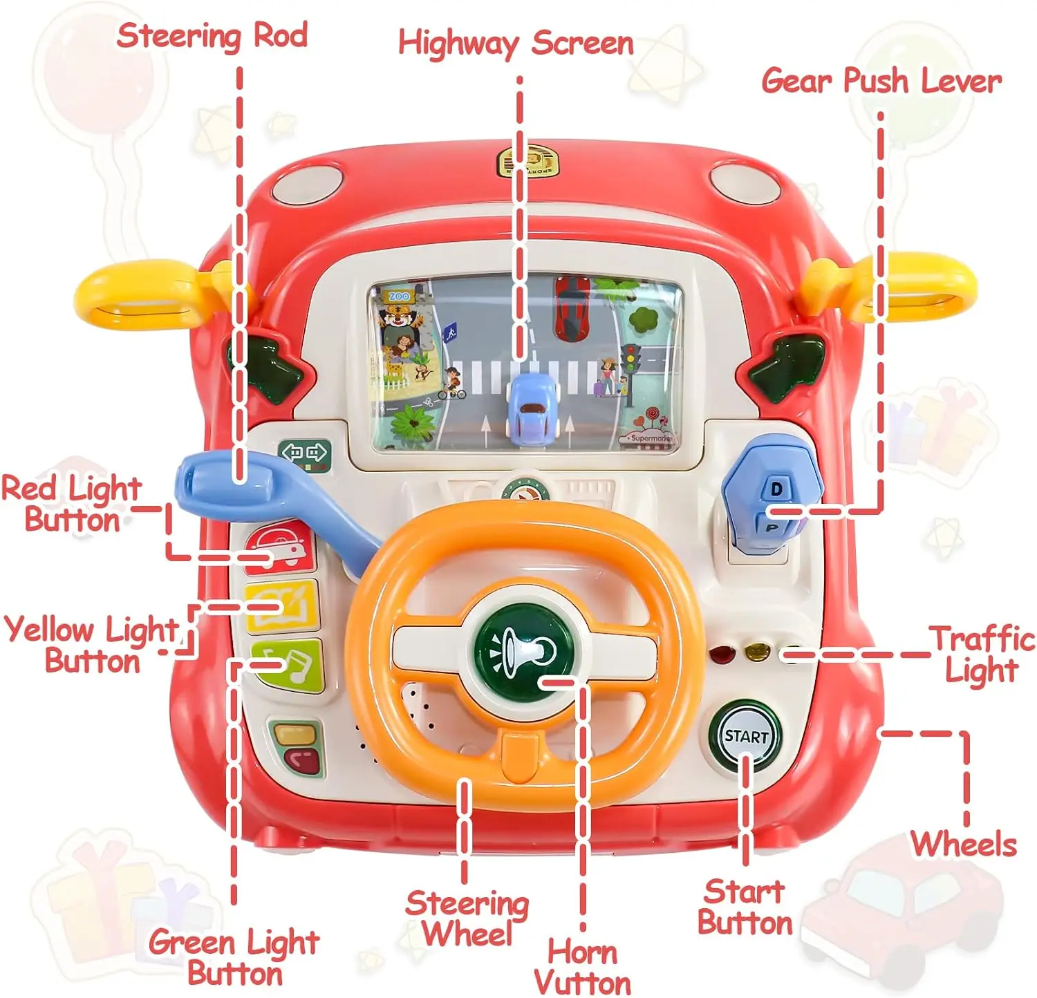 Bebê musical volante carro brinquedo simulação interativa brinquedos de condução assento de carro brinquedo sensorial desenvolve habilidades motoras finas para presente
