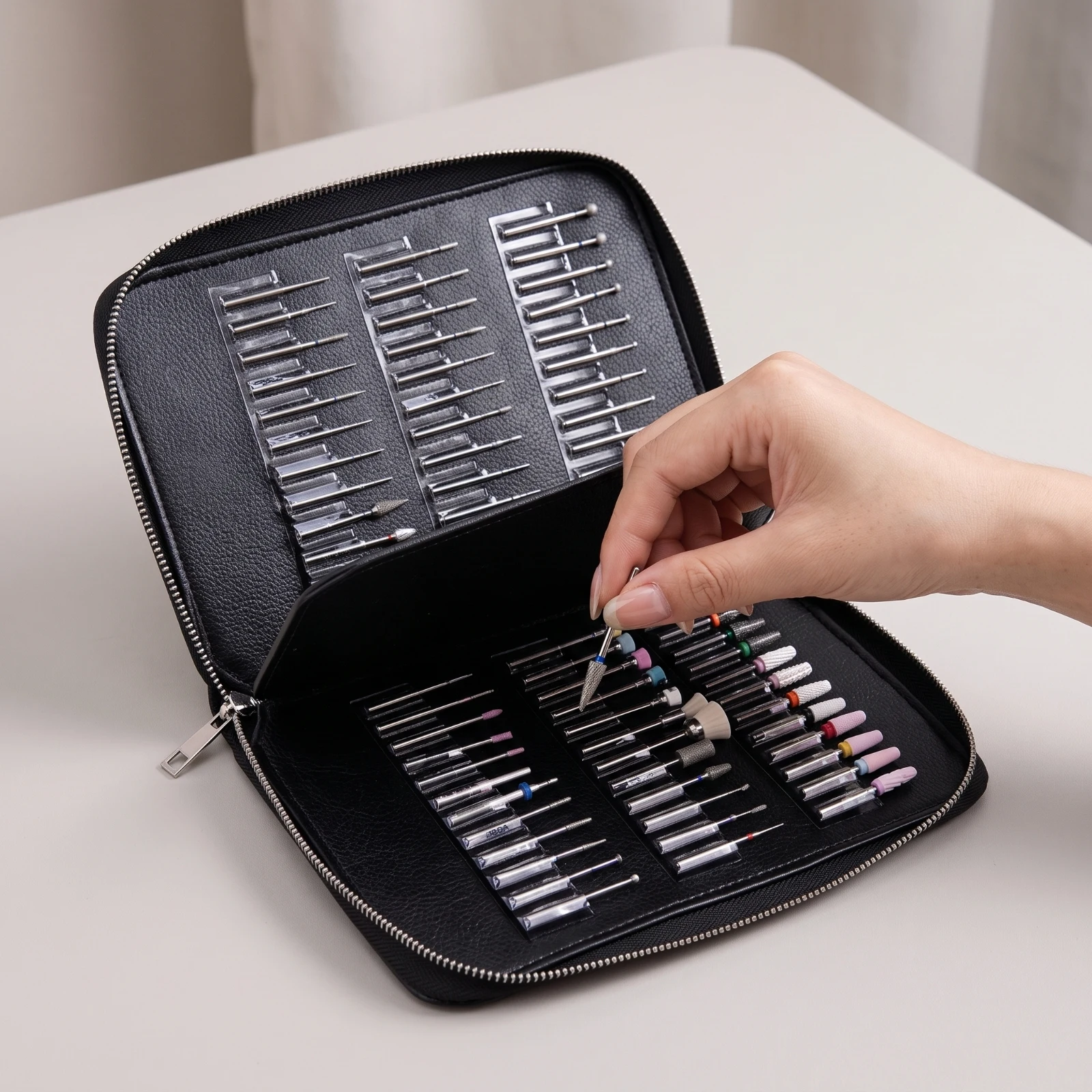 Nail Drill Bit Bag 72-Hole Nail Drill Bit Holder Portable Fold-out for Manicurists, Home Manicures