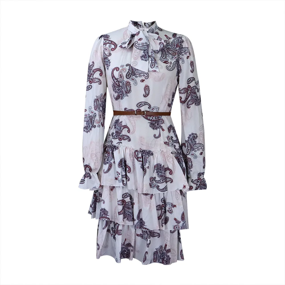 Autumn Africa fashion design women\'s floral dress with belt plus size bow collar latest elegance lady\'s causal dress