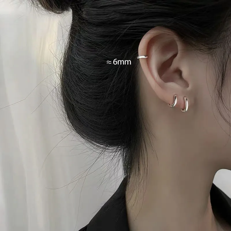 Vintage Gold Silver Color 6mm 8mm 10mm Plain Gold Huggies Earring Women Middle Hoops Loops Circle Round Ring Ear Jewelry Gift