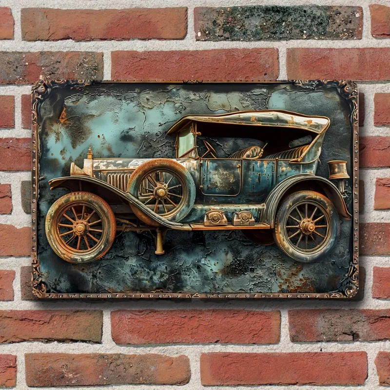 

Vintage-Style Retro Metal Aluminum Sign, Distressed Finish, Old-Fashioned Car Design, Wall Art Decor for Cafe, Bar, Living Room