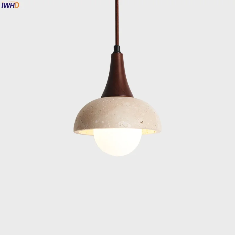 

IWHD Creative Stone LED Pendant Lamp Bedroom Living Room Kitchen Yellow Travertine Mid Century Modern Hanging Lighting Lampara