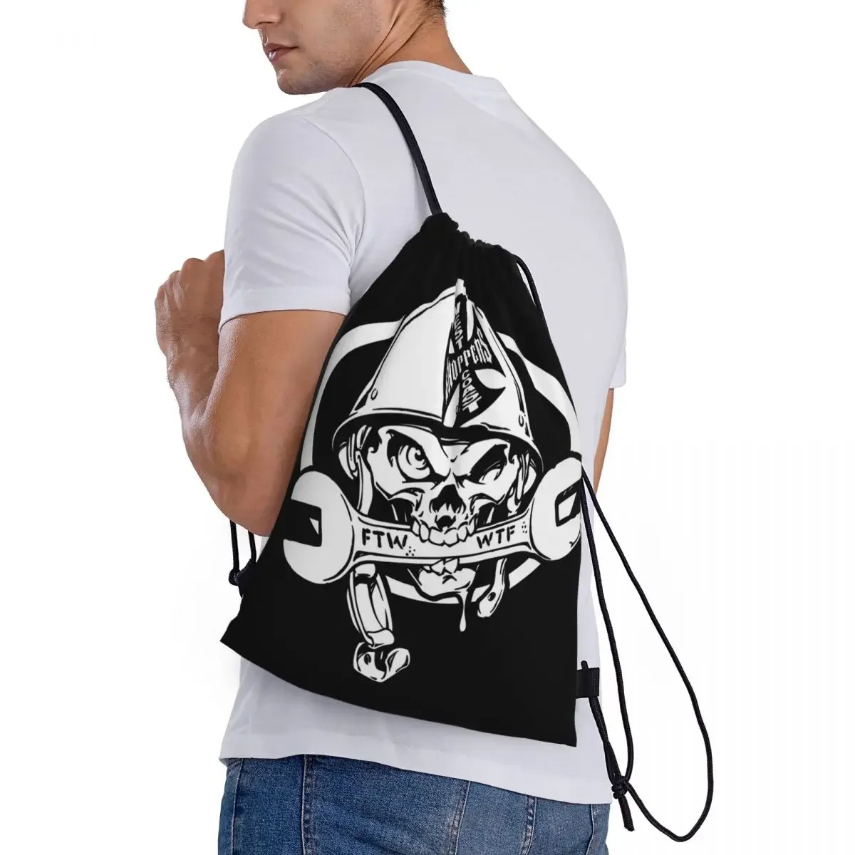 Custom West Coast Iron Cross Choppers Skull Drawstring Backpack Bags  Lightweight Gym Sports Sackpack Sacks for Traveling