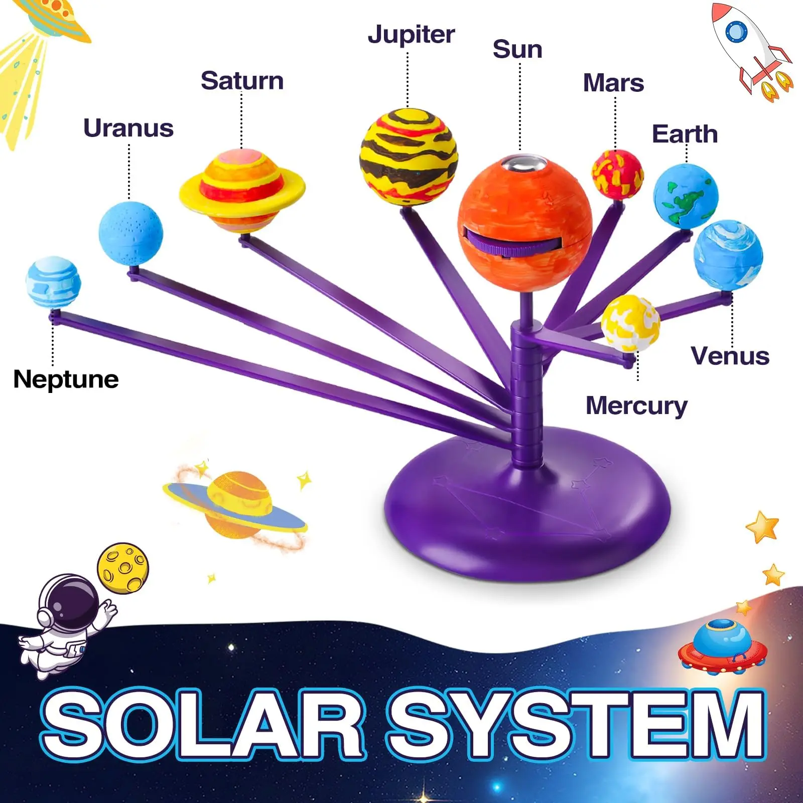 Solar System Planetarium Projector Kit for Kids, DIY Paint & Assemble 8 Planets Model, STEM Space Astronomy Educational