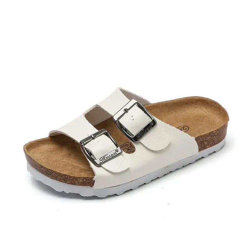 New Summer Boys Slippers For Children Cork Sandals Outdoor Non-slip Soft Leather Girls Beach Shoes kids Fashion Sport Slipp