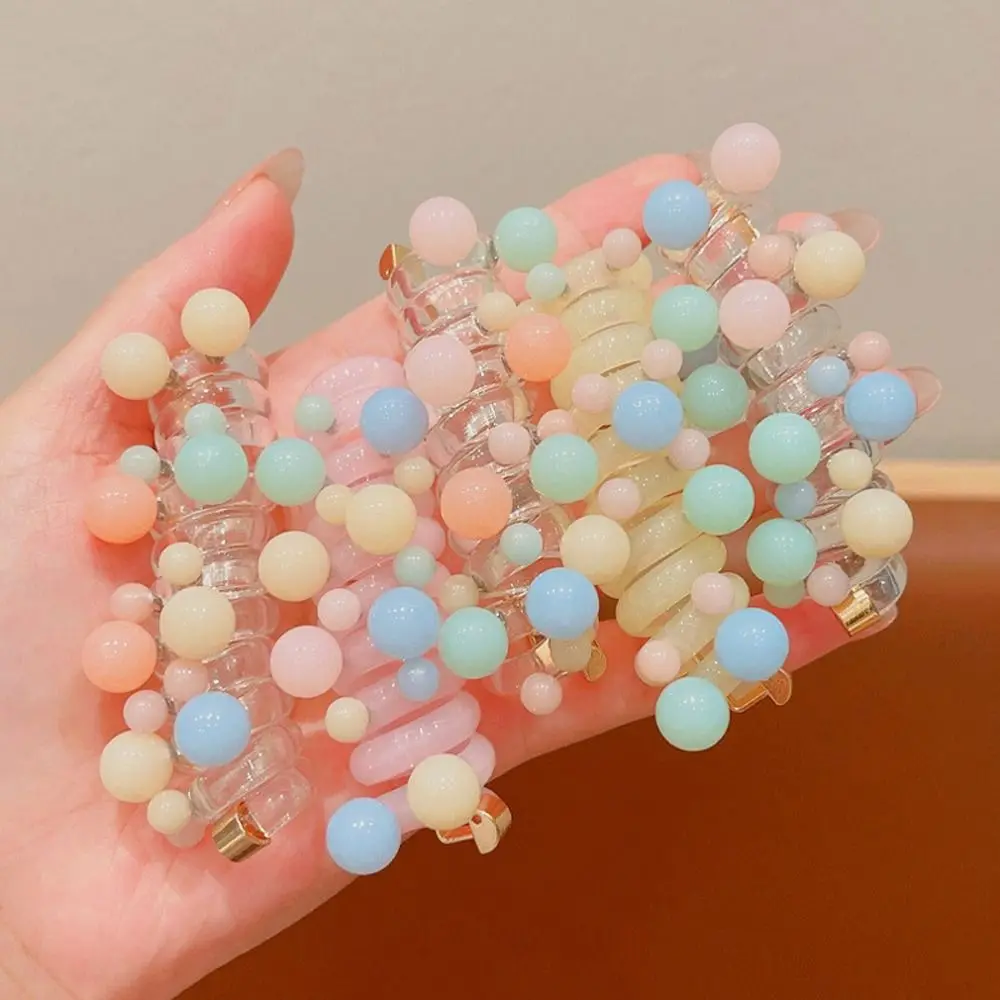 Beads Telephone Line Hair Rope Straight Elastic Transparent Ponytail Holder Rubber Band Scrunchies Pearl Hair Ring Wedding