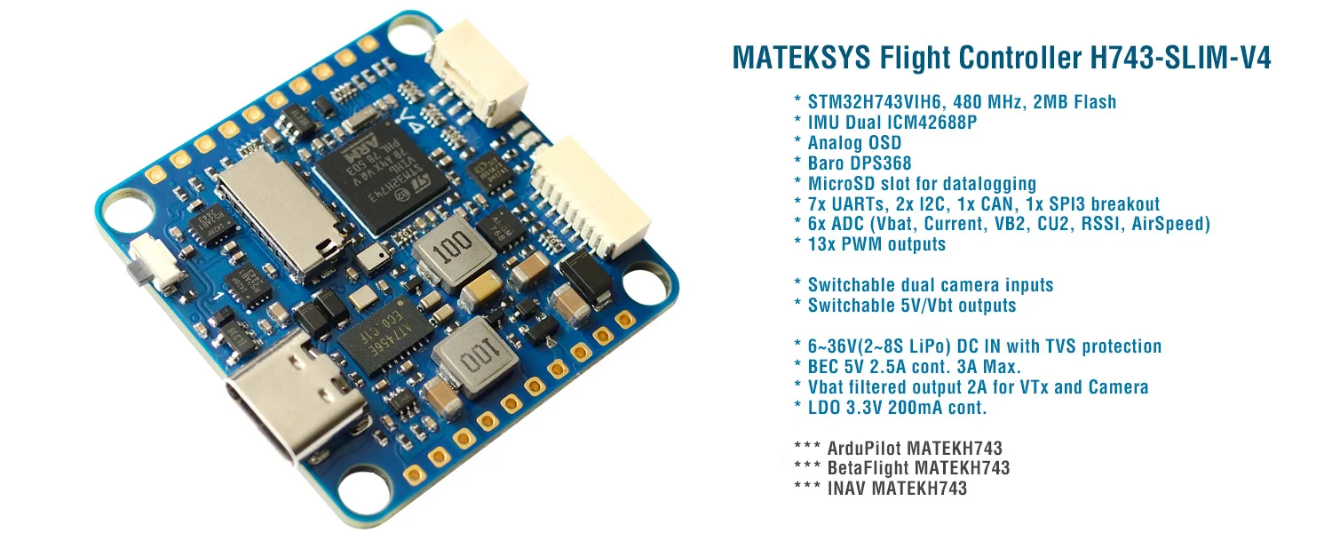 MATEK Mateksys H743-SLIM V4 Flight Controller STM32H743VIH6 Dual