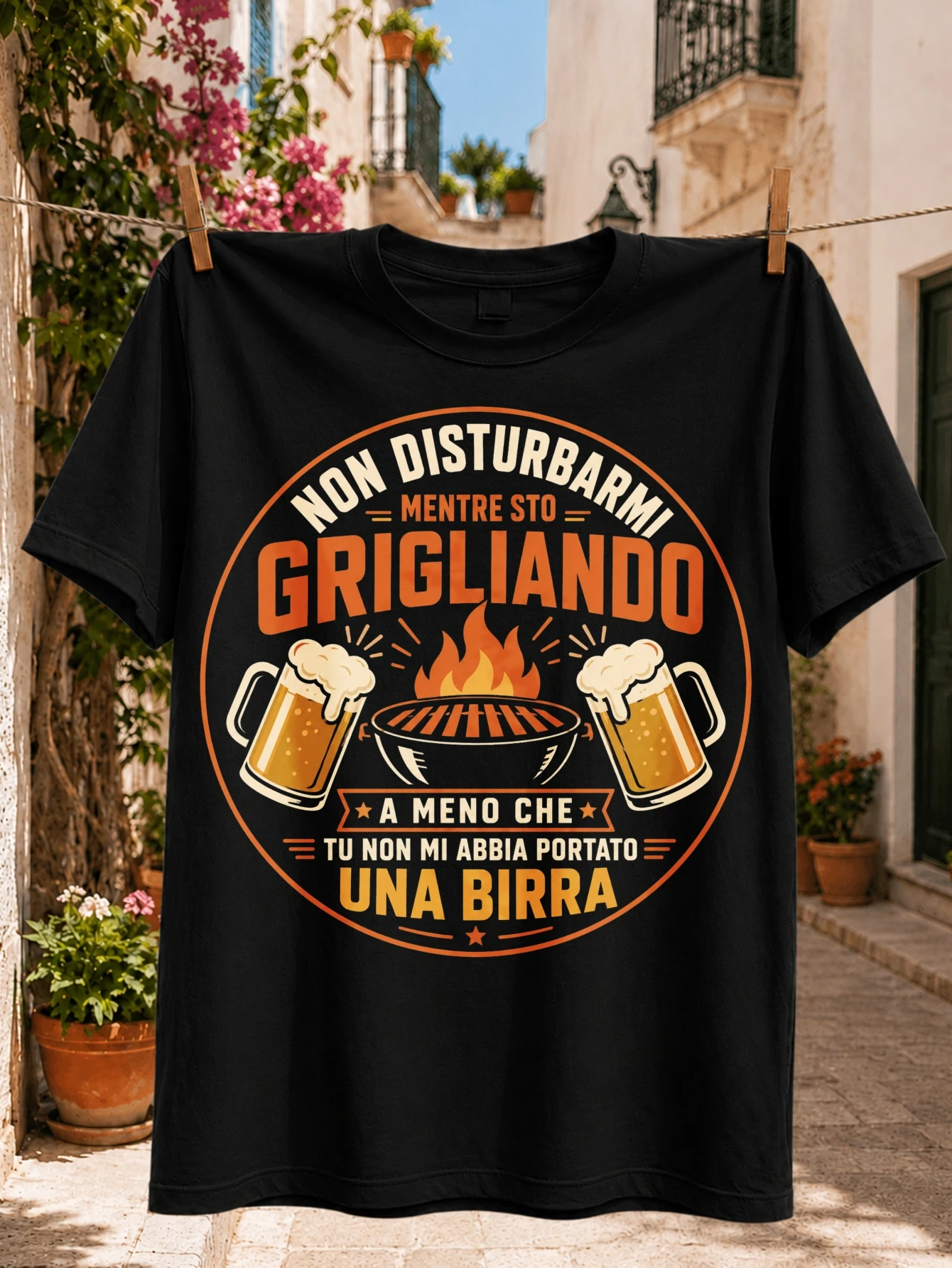 Do Not Disturb Me While I Am Grilling Unless You Brought Beer Graphic round orange with grill  Unisex All T-Shirt