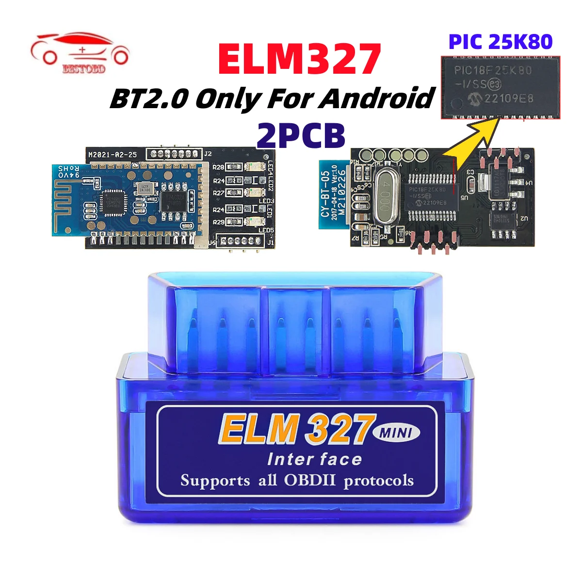 ELM327 V1.5 OBD2 Bluetooth2.0 PIC18F25K80 Auto Scanner For Android Code Reader OBD 2 OBD2 elm 327 V1 5 Car Diagnostic Tool