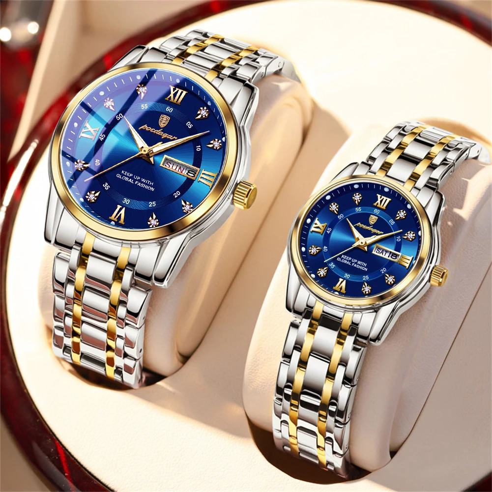 POEDAGAR Couple Watches Trend Fashion Original Quartz Watch for Lover Waterproof Date Week Luminous His and Her Wirstwatch New