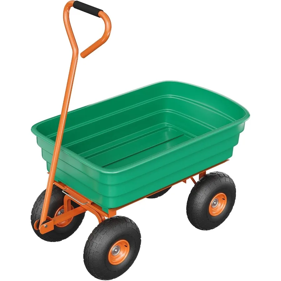

Garden Dump Cart 600Lbs Heavy Duty Utility Wagon with 10 No-Flat Tires and 180 Rotating Handle Ideal for Yard Garden Lawn Appli