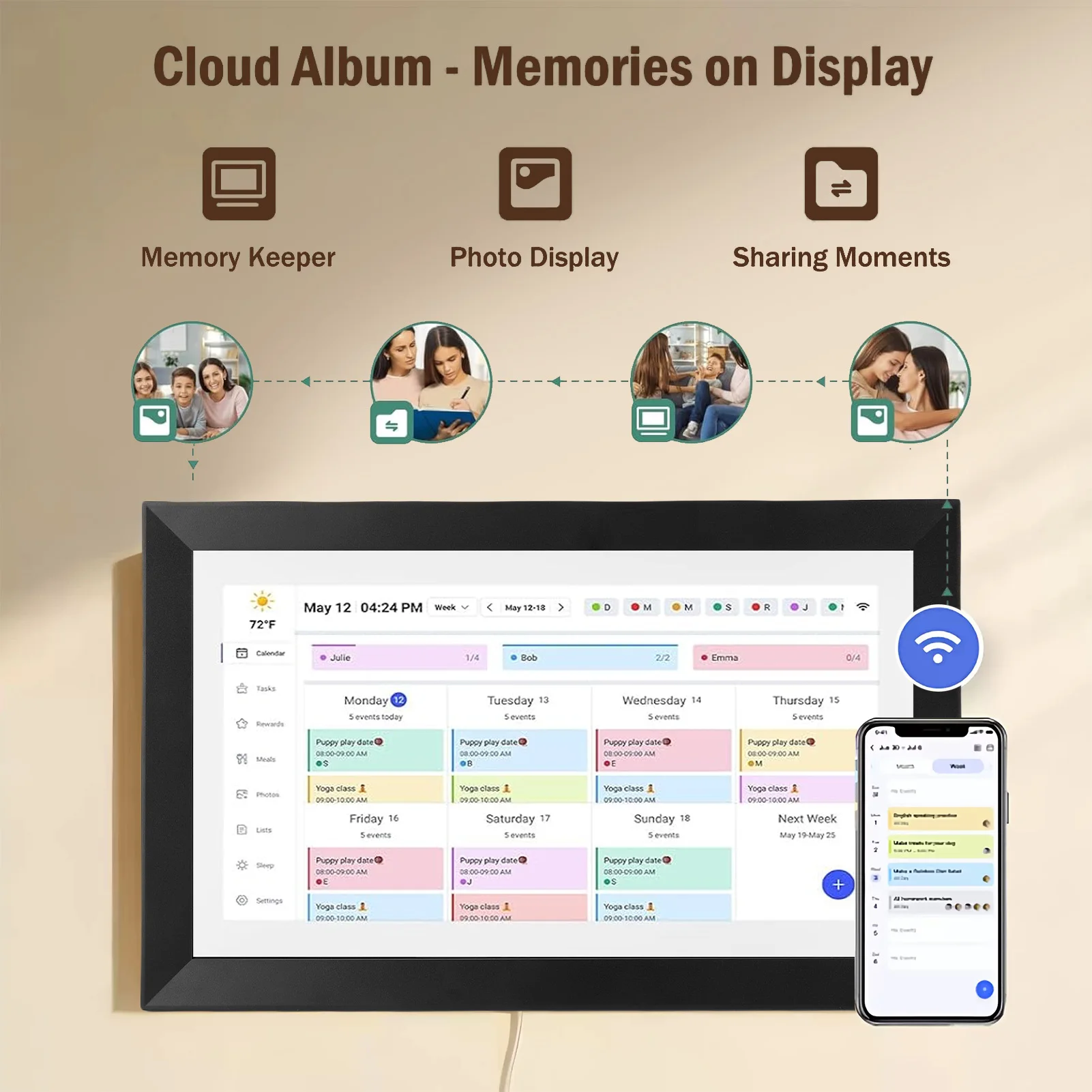 Smart Digital Calendar 1080P 15.6Inch Touchscreen WiFi Interactive Display Wall Planner Digital Calendar with APP for Family32GB