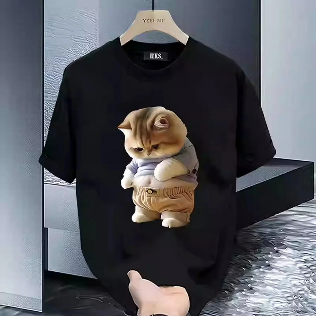 حزن القط الجرافيك تي شيرت الصيف موضة الترفيه الراقية تنوعا تنفس القطن الخالص الرجال والنساء Y2K تي شيرت