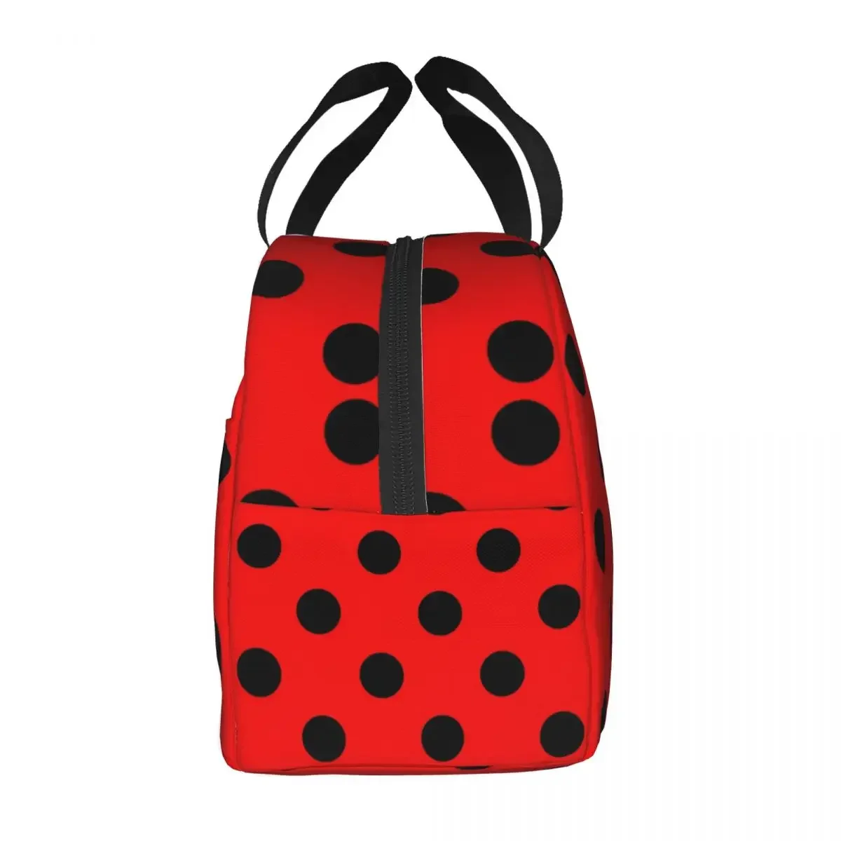 Red And Black Polka Dots Thermal Insulated Lunch Bag Ladybugs Pattern Portable Lunch Tote for Kids School Multifunction Food Box