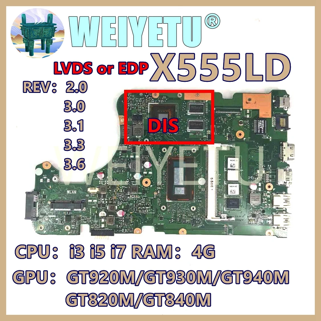 

X555LD i3/i5/i7 CPU 4G Материнская плата Asus R556L X555LB X555LAB X555LDB X555LJ X555LF X555LN X555LNB VM501L материнская плата для ноутбука