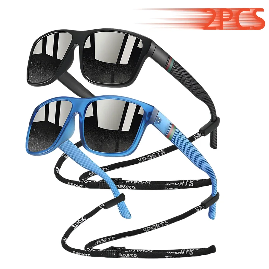 

2 шт., роскошный дизайн, модные красочные полоски с цепочкой в клетку, квадратные солнцезащитные очки для мужчин и женщин, очки для вождения и рыбалки