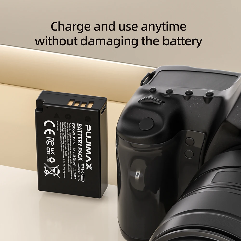 PUJIMAX 1800mAh LPE17 LP E17 LP-E17 Bateria z wejściem USB-C do Canon EOS RP 200 250D M3 M5 M6 750D 760D T6i T6s 800D 8000D 77D — zdjęcie produktu 6
