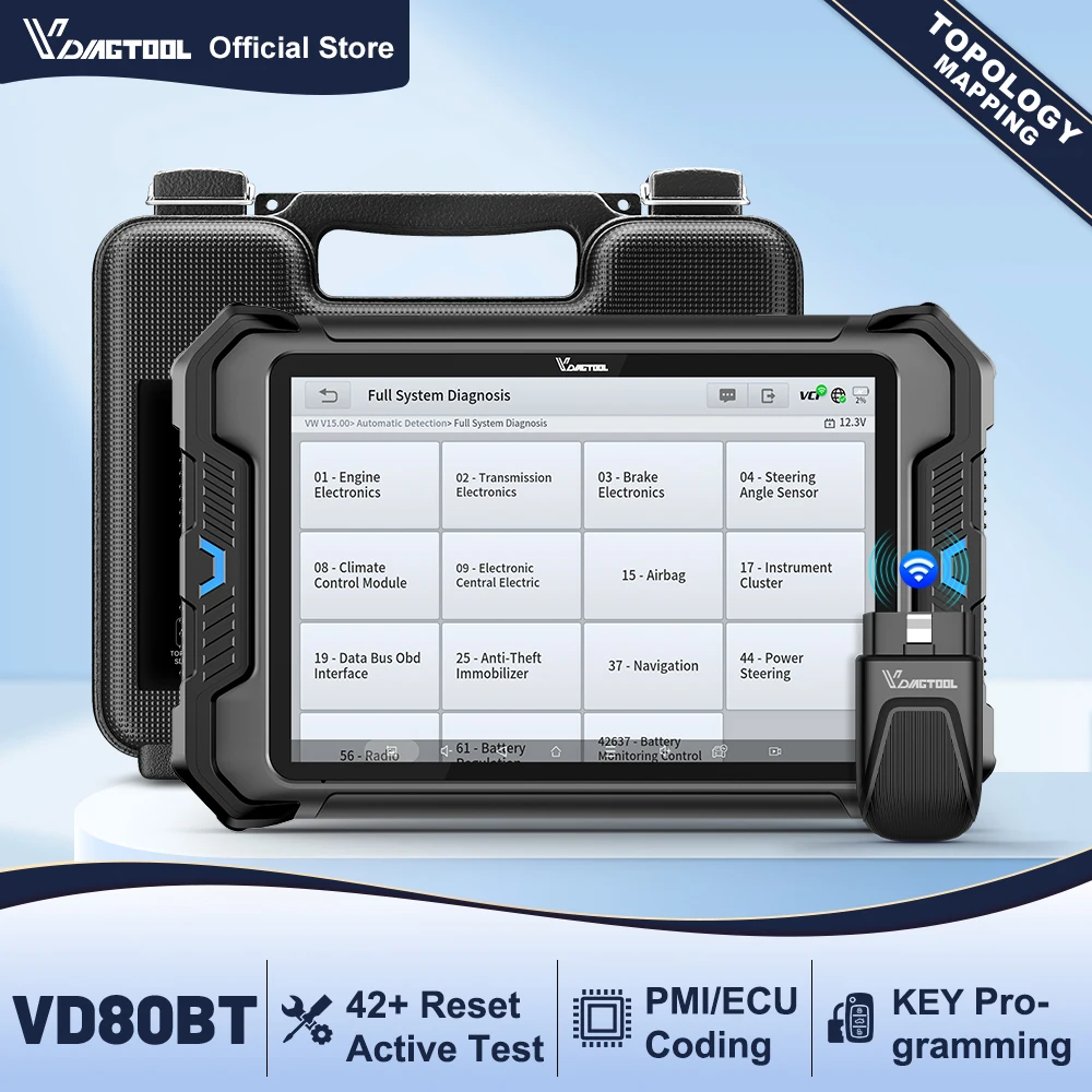 VDIAGTOOL VD80BT OBD2 Scanner AI Automotive Diagnostic Tool  Topology Map FCA CANFD 42 Reset ECU Coding Bidirectional Scanner