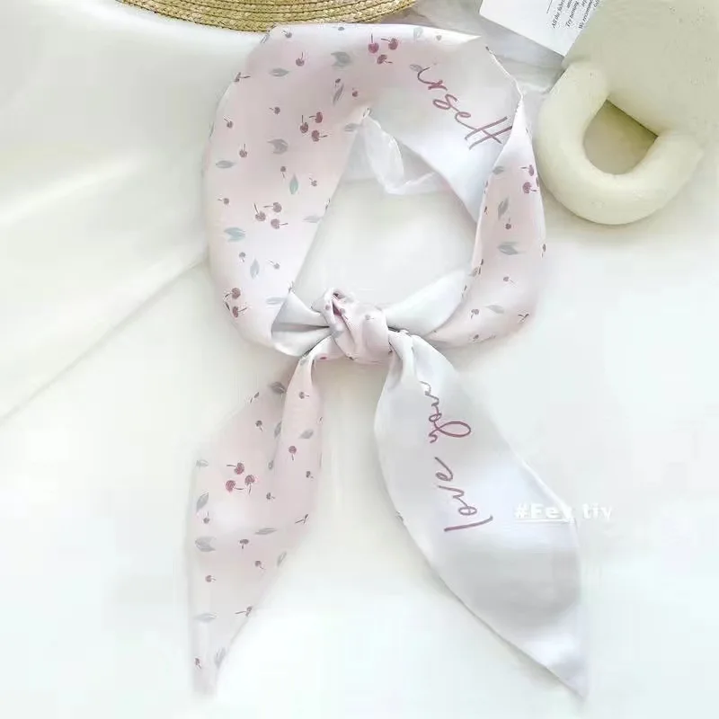 Fresh summer double-sided letter scarf hair band dual-purpose fruit narrow streamer tie bag hair tie scarf